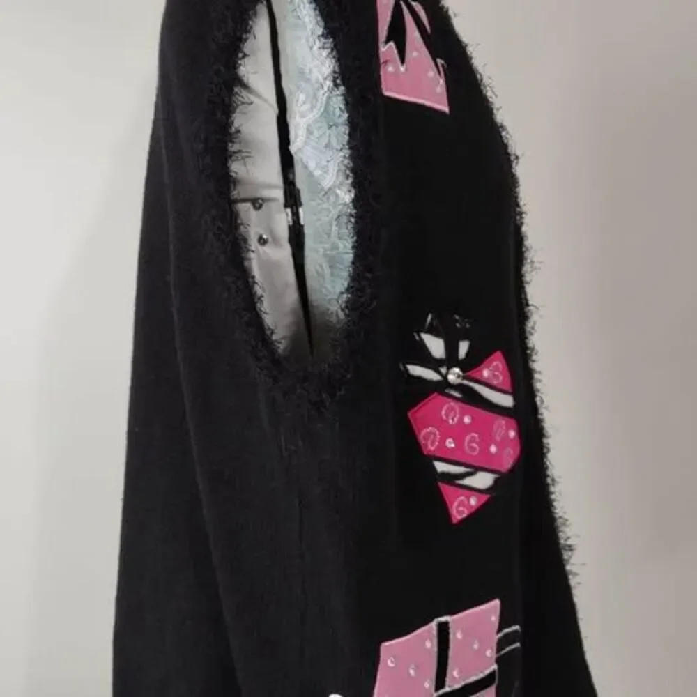 2X Mandal Bay Vintage Sweater Vest Cardigan Black Gift Full Zip 25”pit-pit C5276 - Picture 3 of 7